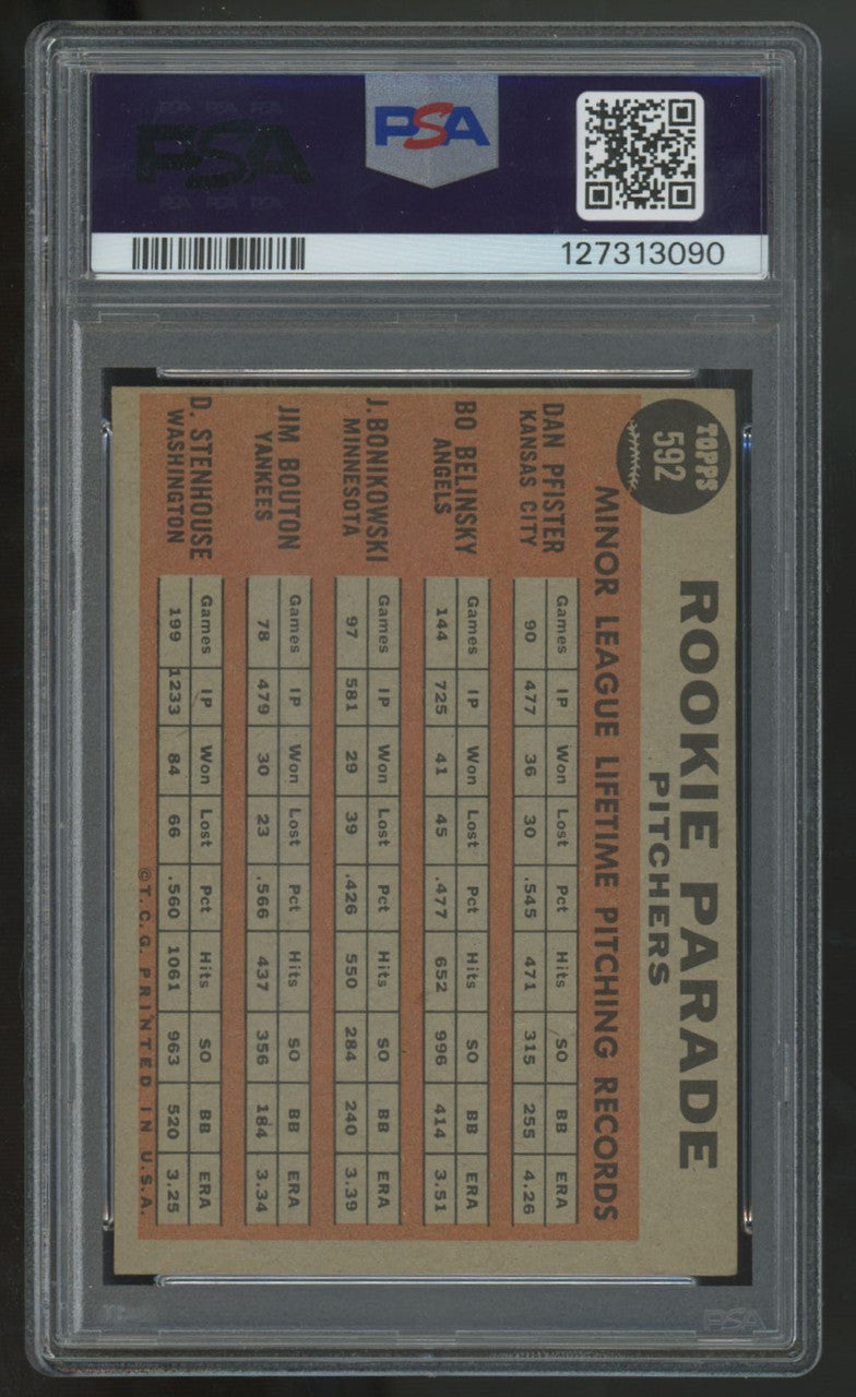 1962 Topps Pfister/Belinsky/Bonikowski/Bouton/Stenhouse RC Rookie Parade PSA 4