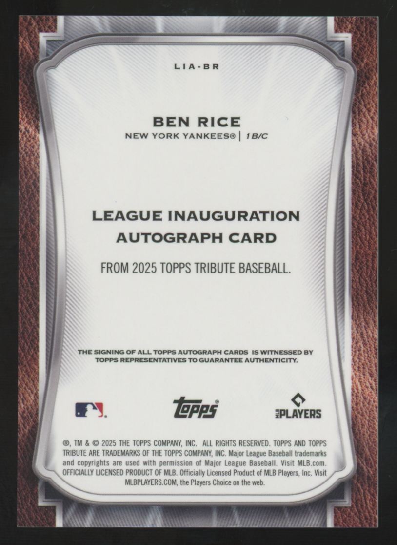 2025 Topps Tribute Ben Rice RC League Inauguration Auto /99 #LIA-BR