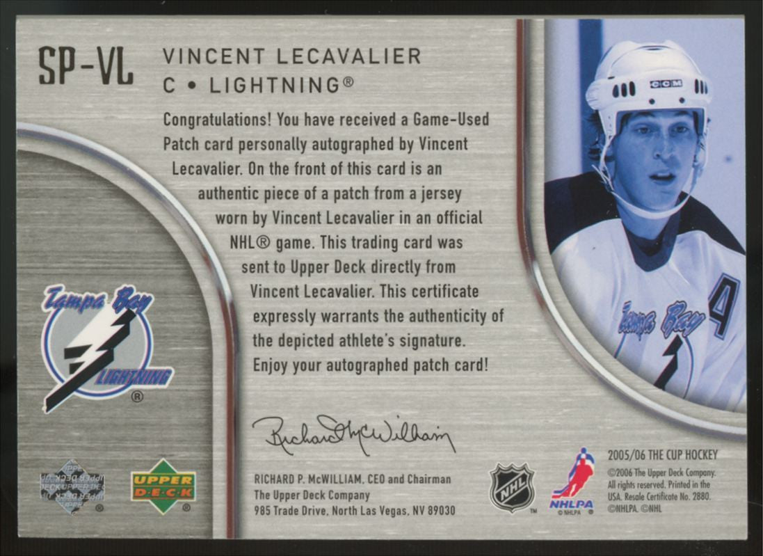 2005-06 Upper Deck The Cup Vincent LeCavalier Patch Auto /75 #SP-VL