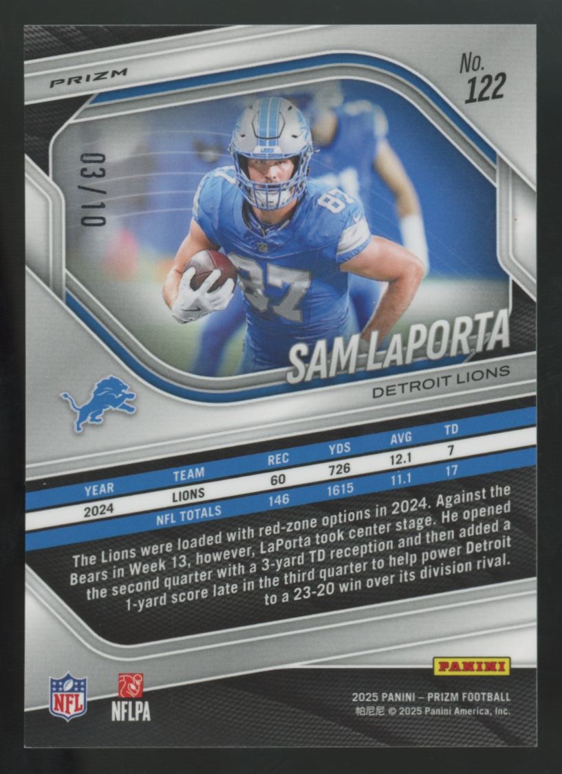 2025 Panini Prizm Sam LaPorta Gold Shimmer /10 #122