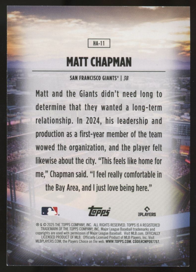 2025 Topps Series One Matt Chapman Home Field Advantage #HA-11