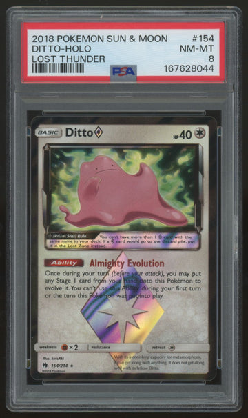 2018 Pokemon Ditto Prism Star Lost Thunder Holo #154 PSA 8