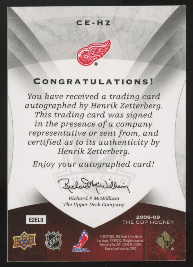 2008-09 Upper Deck The Cup Henrik Zetterberg Enshrinements Auto /50 #CE-HZ