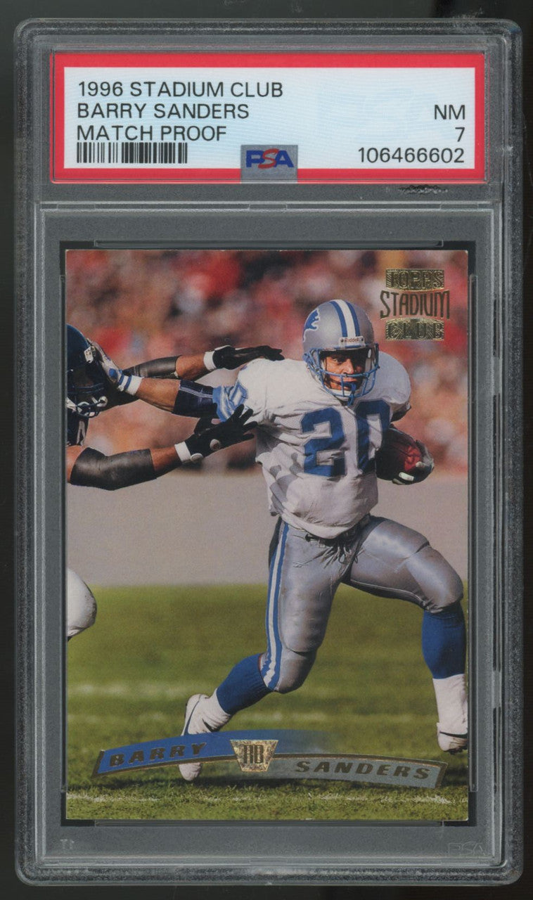 1996 Topps Stadium Club Barry Sanders Match Proof /120 PSA 7