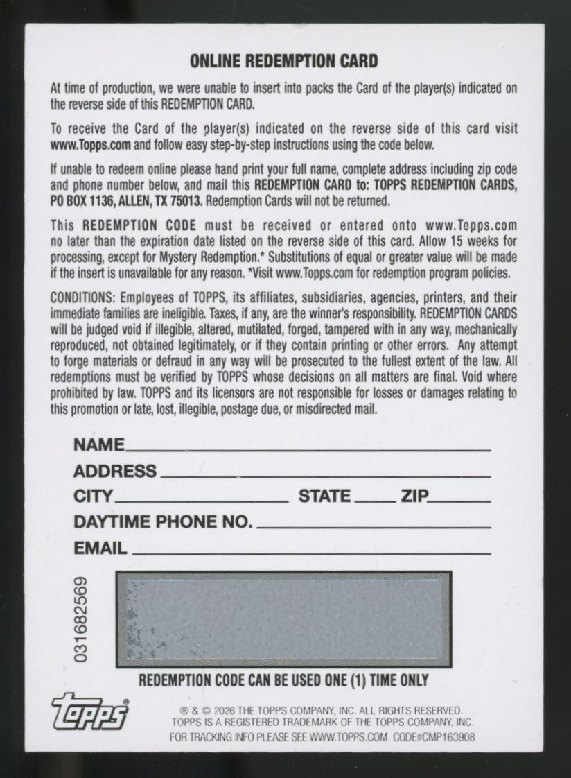 2026 Topps Series Two Kazuma Okamoto RC Black Chrome 1991 Auto /10 Redemption