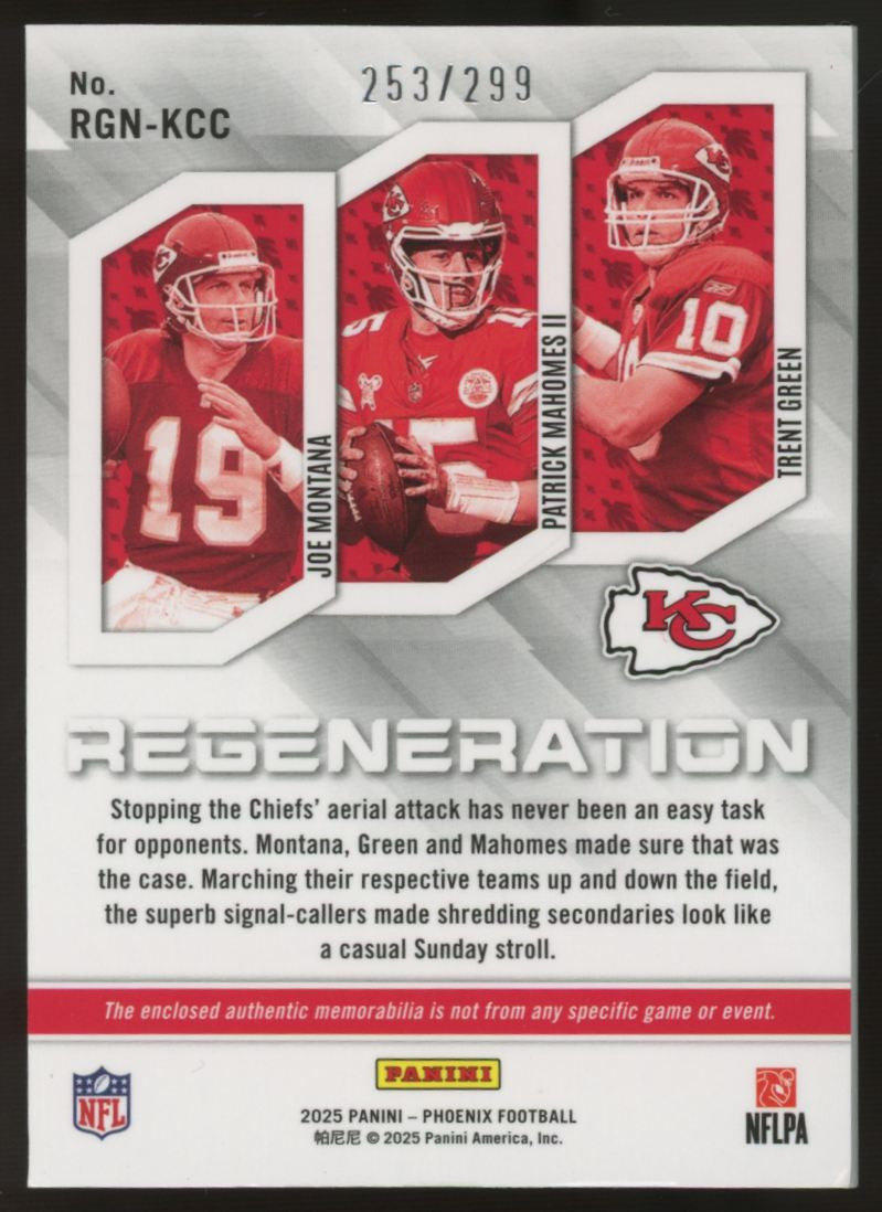 2025 Phoenix Montana Mahomes Green Regeneration Triple Patch /299 #RGN-KCC