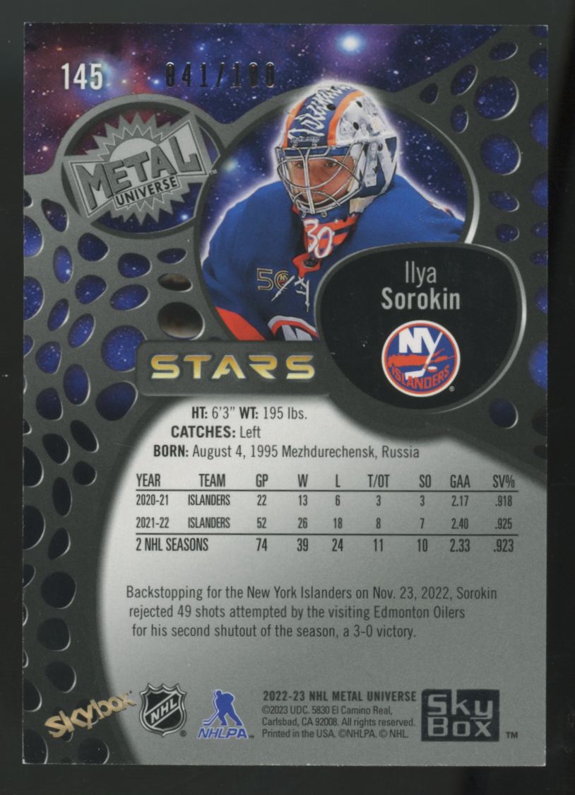2022-23 Skybox Metal Ilya Sorokin Red Precious Metal Gems /100 #145