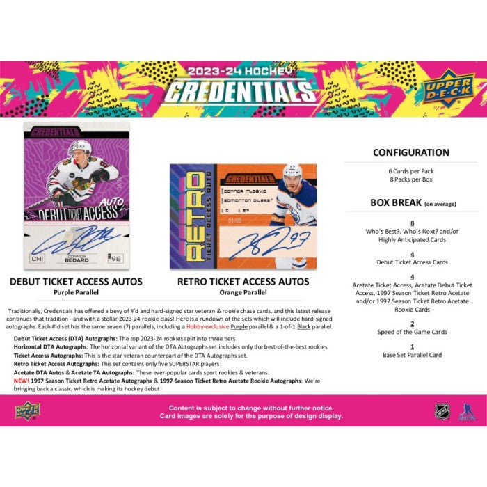 2023/24 Upper Deck Credentials Hockey Hobby Box