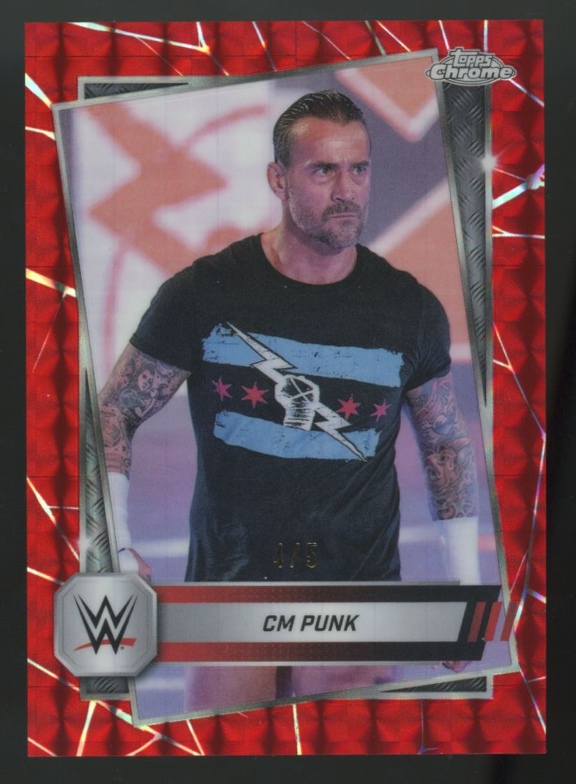 2025 Topps Chrome WWE CM Punk Red Geometric Refractor /5 #98