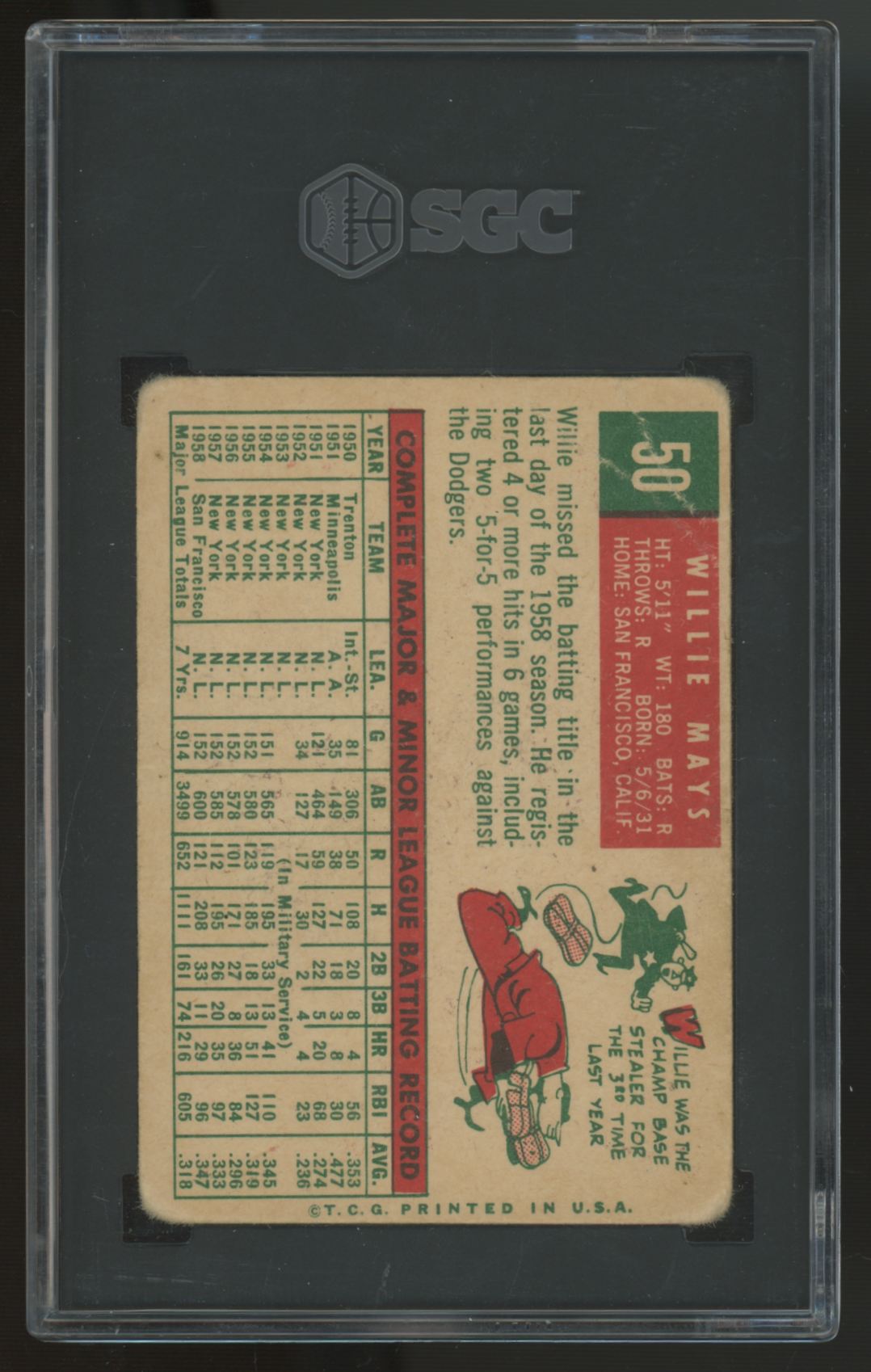 1959 Topps Willie Mays #50 SGC 1 *565
