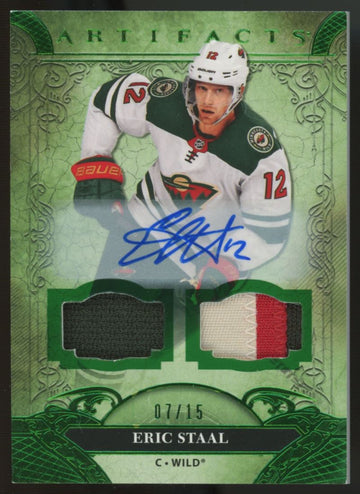 2020-21 Artifacts Eric Staal Dual Patch Auto Green /15 #102