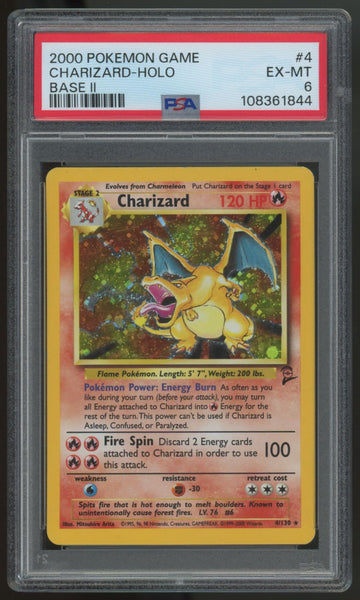 2000 Pokemon Charizard Base Set II Holo #4 PSA 6