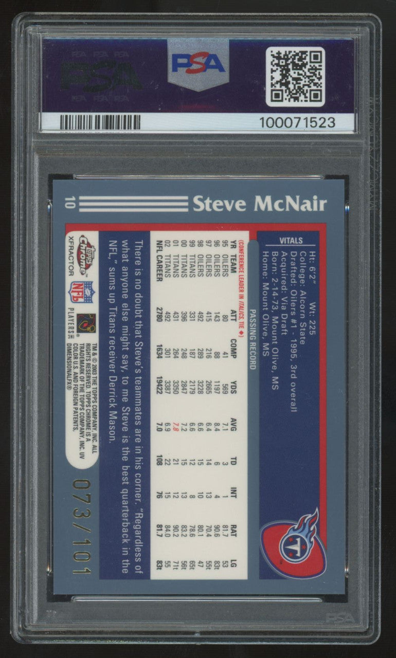 2003 Topps Chrome Steve McNair Gold Xfractor /101 #10 PSA 9