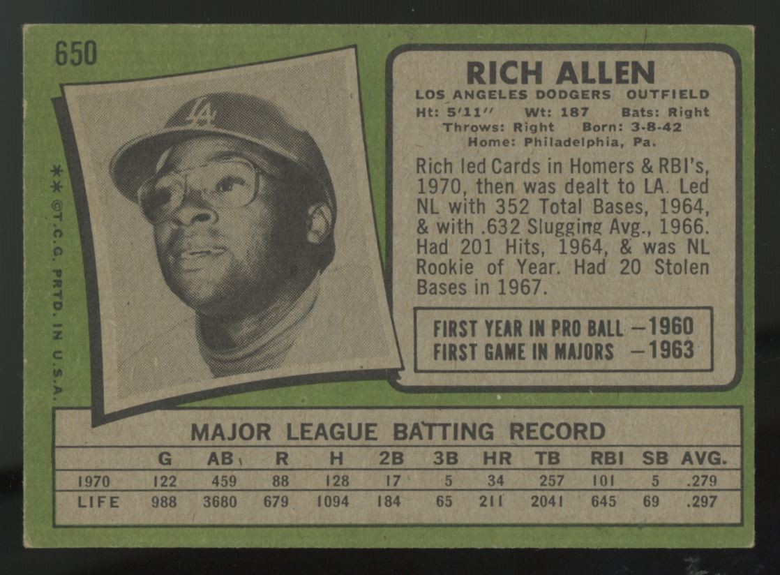 1971 Topps Rich Allen #650 VG-EX