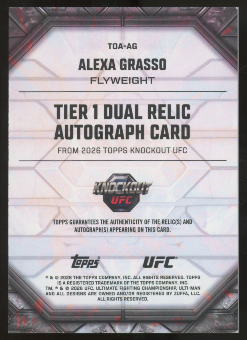 2026 Topps Knockout UFC Alexa Grasso Tier One Dual Patch Auto Relic /299 #TOA-AG