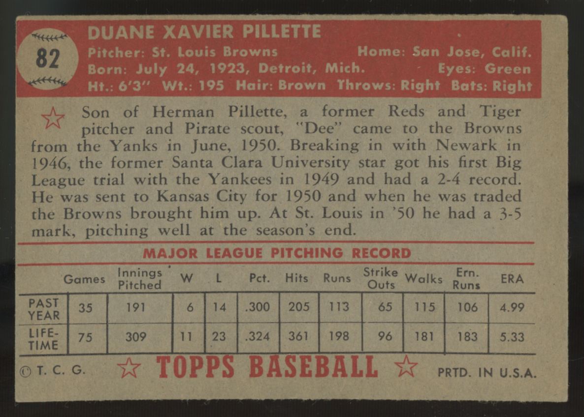 1952 Topps Duane Pillette #82 VG/EX