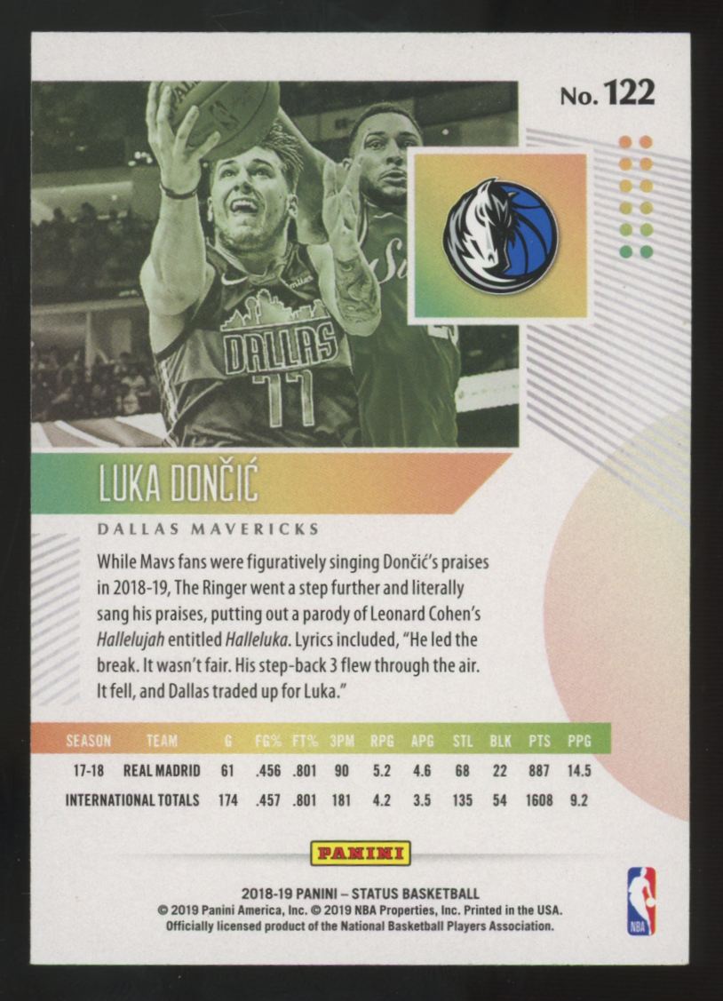 2018-19 Panini Status Luka Doncic RC #122 "A"