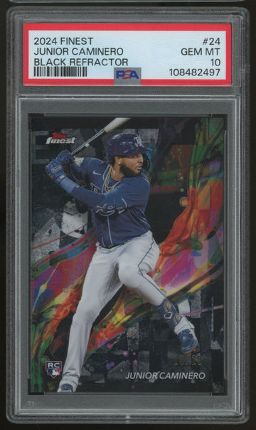 2024 Topps Finest Junior Caminero RC Black Refractor /20 #24 PSA 10