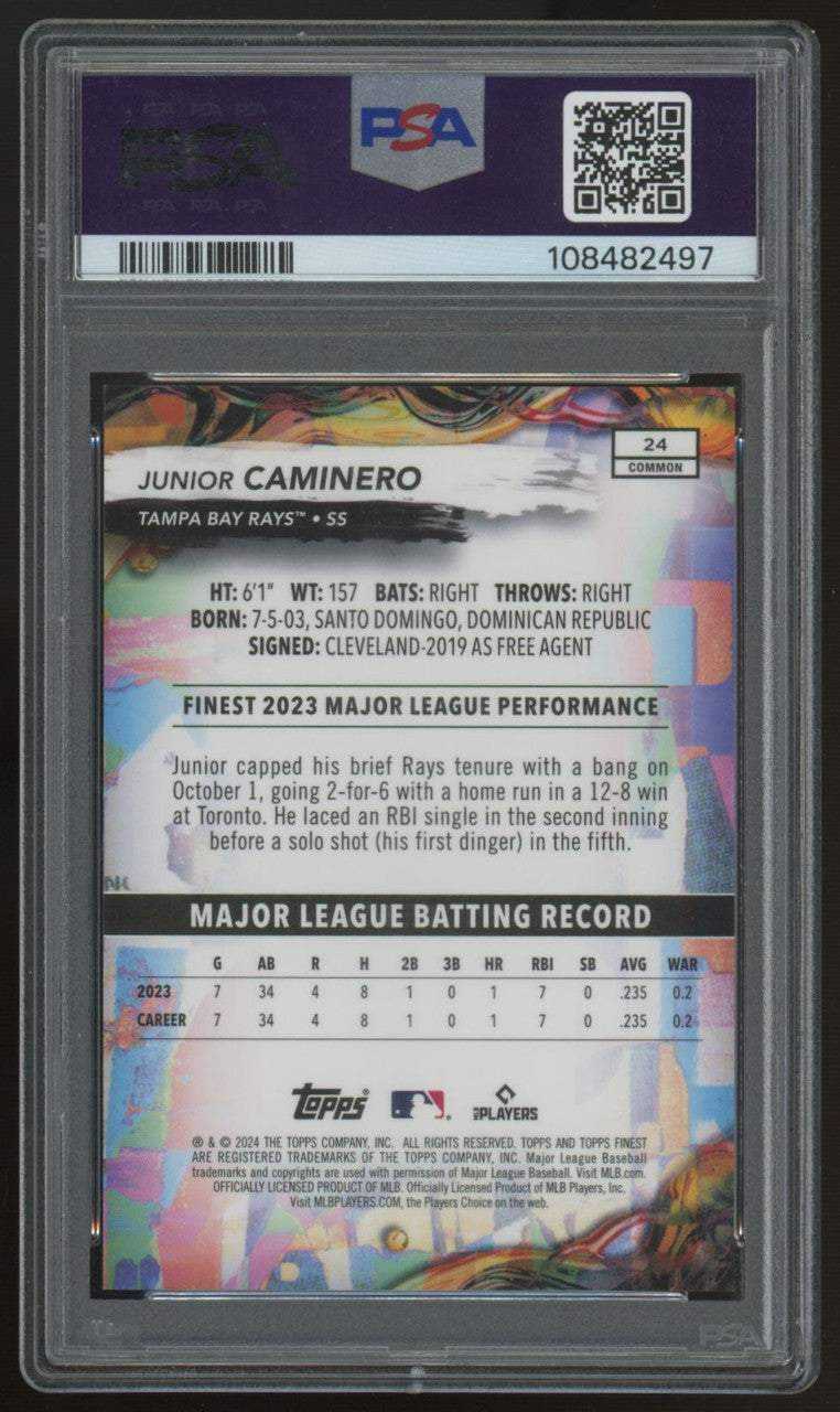 2024 Topps Finest Junior Caminero RC Black Refractor /20 #24 PSA 10