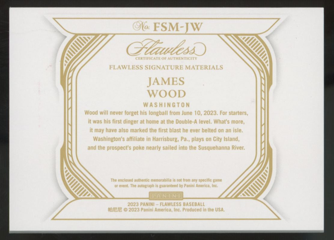 2023 Panini Flawless James Wood Ruby Patch Auto /20 #FSM-JW
