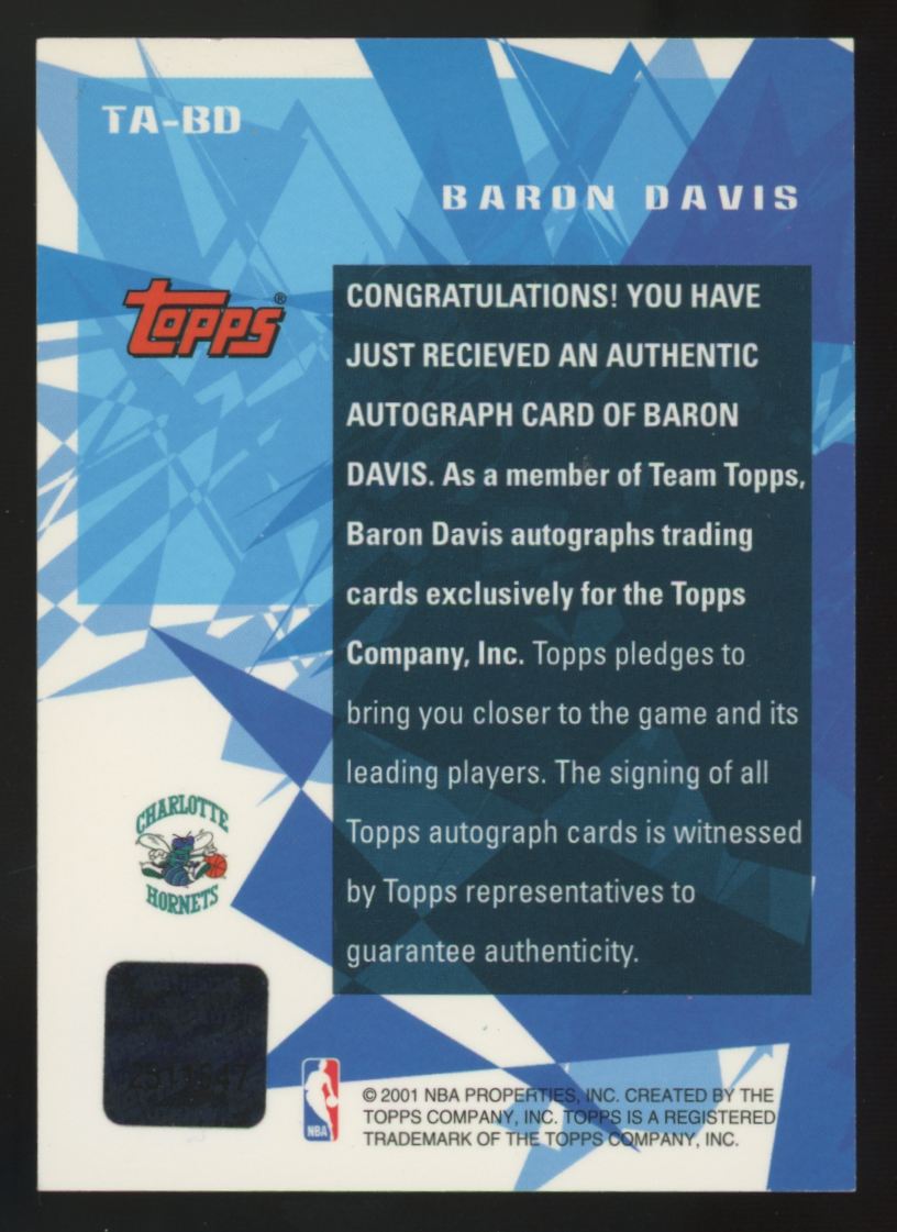 2001-02 Topps Baron Davies Team Topps Auto #TA-BD
