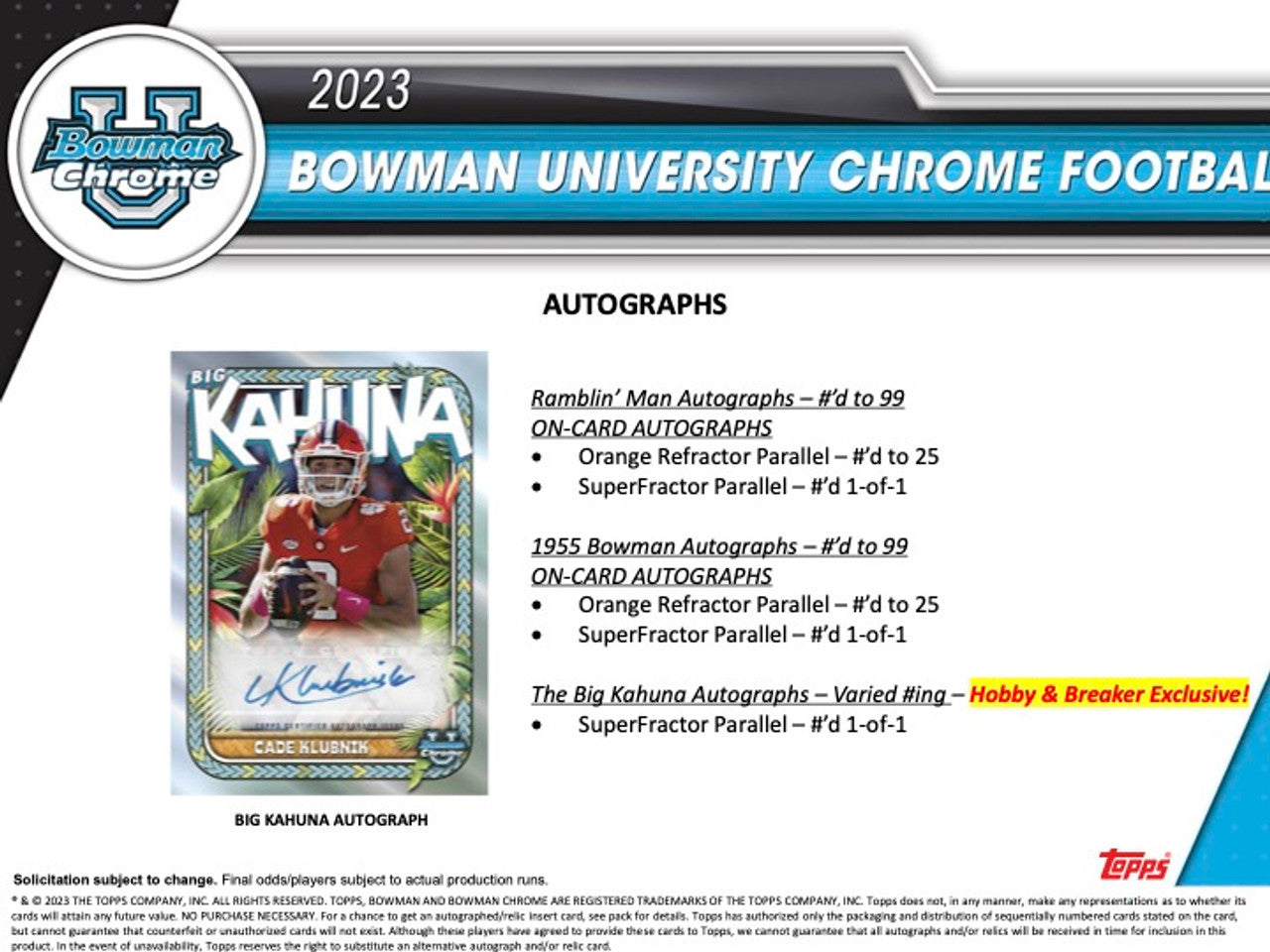 2023 Bowman University Chrome Football Hobby Box