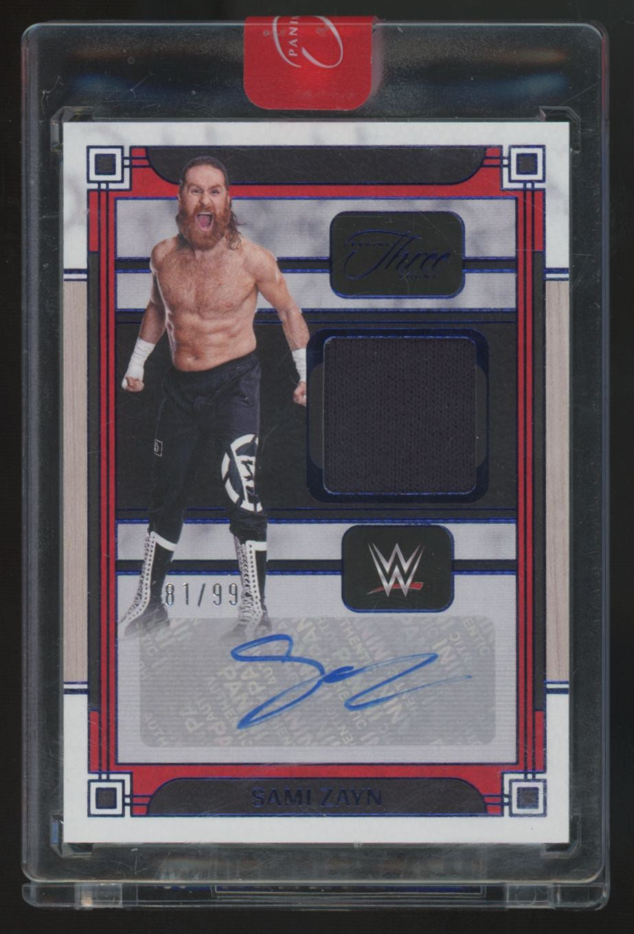 2024 Panini Three Count WWE Sami Zayn Blue Patch Auto /99 #MA-SZN