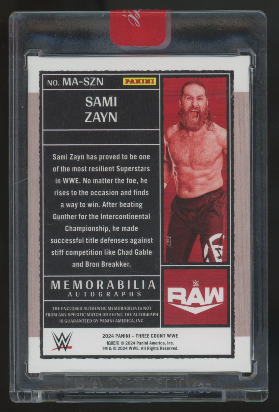2024 Panini Three Count WWE Sami Zayn Blue Patch Auto /99 #MA-SZN