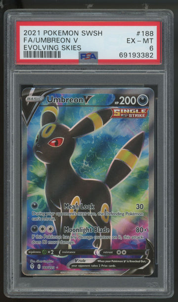 2021 Pokemon Umbreon V Evolving Skies Full Art #188 PSA 6