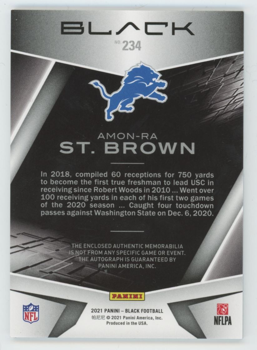 2021 Panini Black Amon-Ra St. Brown RC Patch Auto RPA /199 #234 "A"