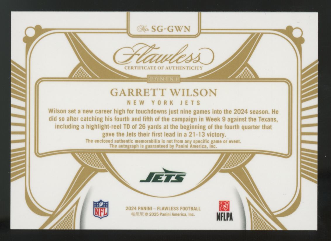 2024 Flawless Garrett Wilson Signature Gloves Patch Auto /25 #SG-GWN