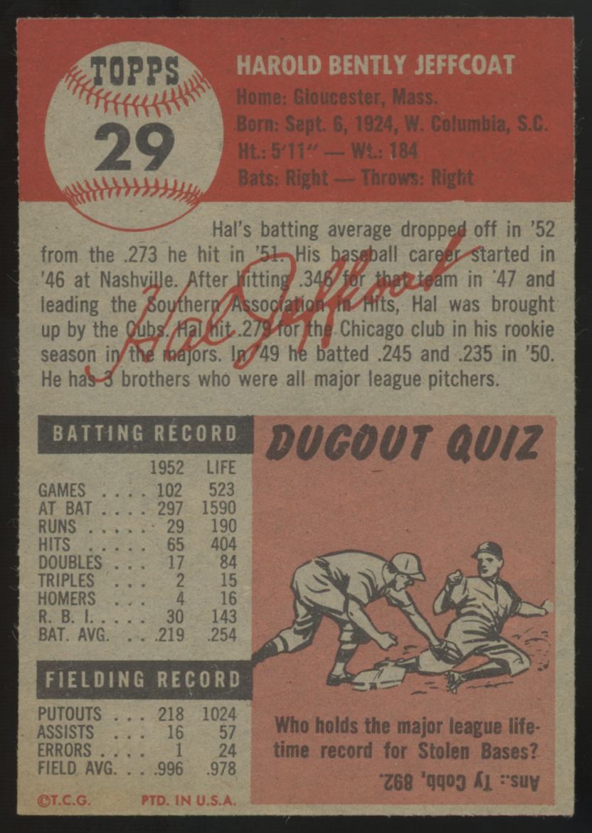1953 Topps Hal Jeffcoat #29 NM