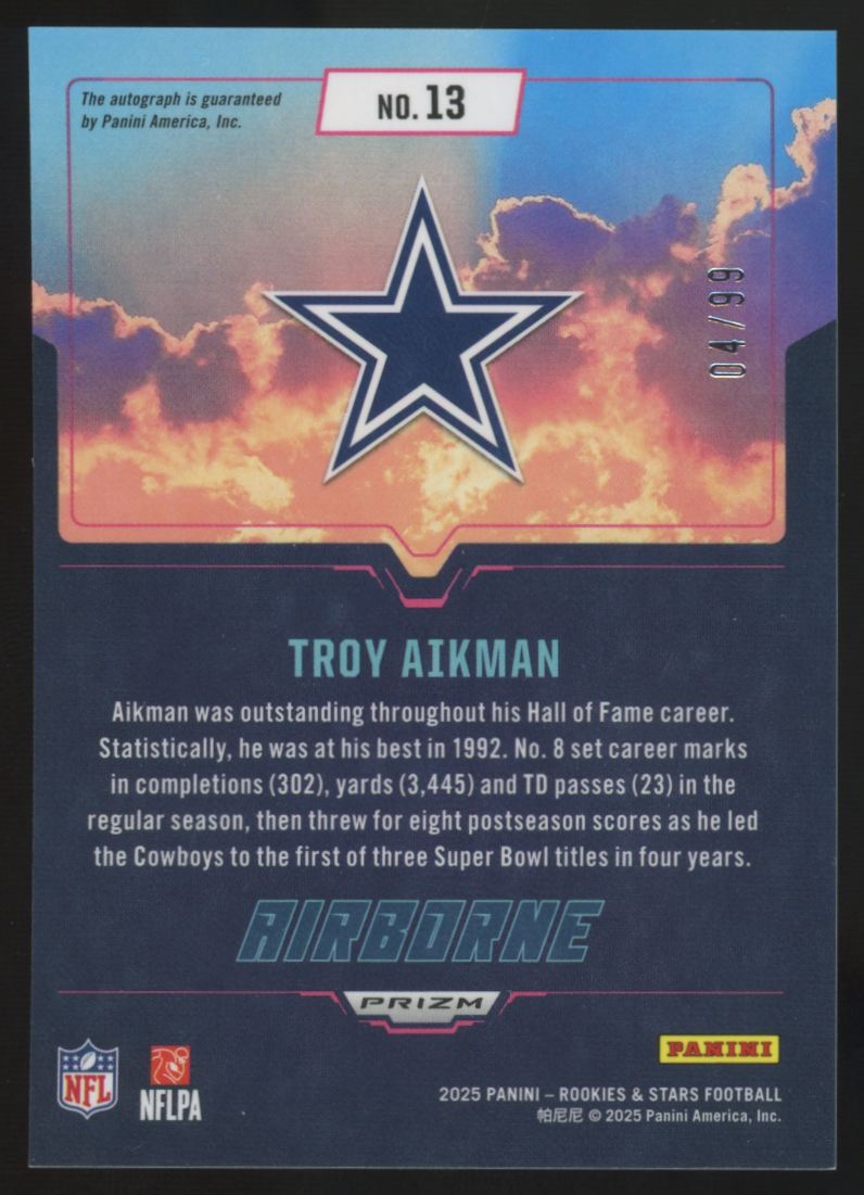 2025 Panini Rookies & Stars Troy Aikman Airborne Auto /99 #13