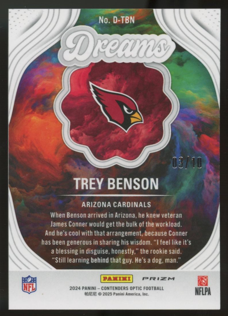 2024 Contenders Optic Trey Benson RC Dreams Gold /10 #D-TBN