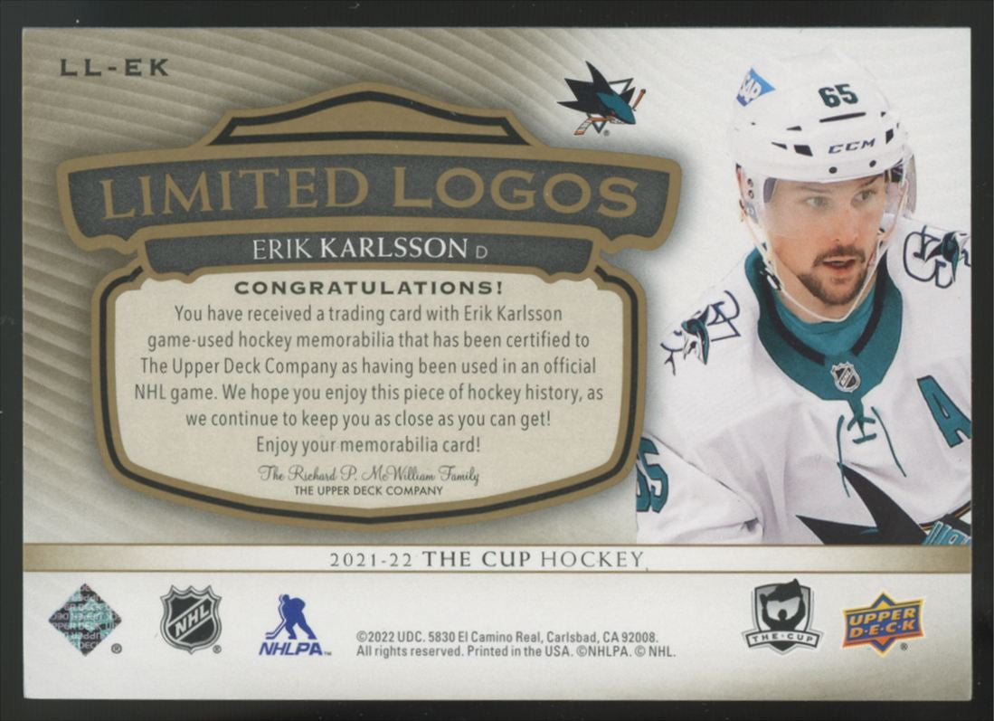 2021-22 The Cup Erik Karlsson Limited Logos Patch /50 #LL-EK