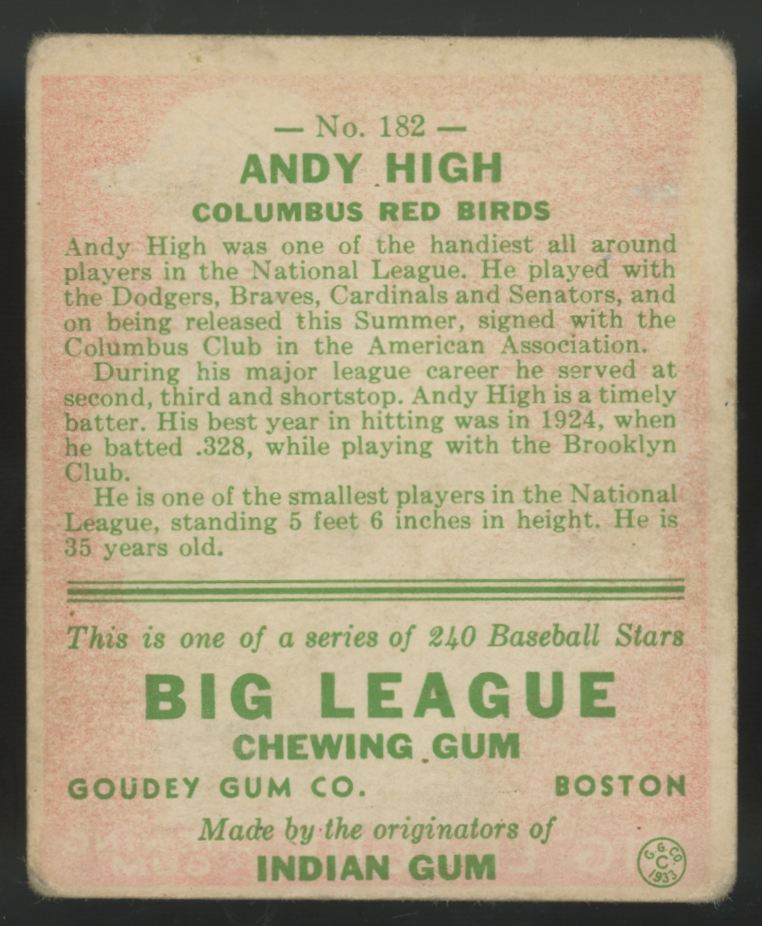 1933 Goudey Andy High #182 F/G
