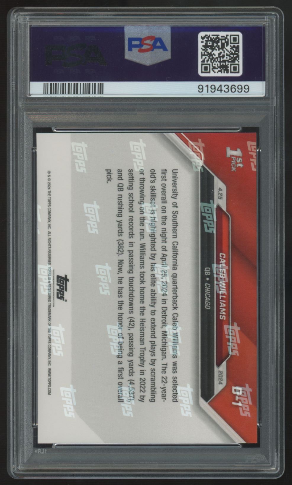 2024 Topps Now Caleb Williams RC 1st Overall Pick #D-1 PSA 10