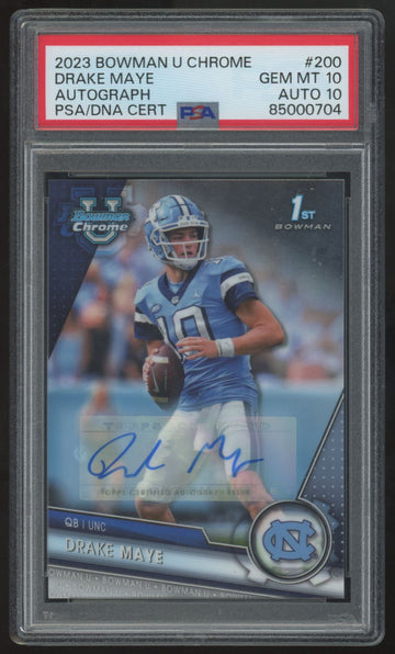 2023 Bowman Chrome University Drake Maye 1st Auto #200 PSA 10 10