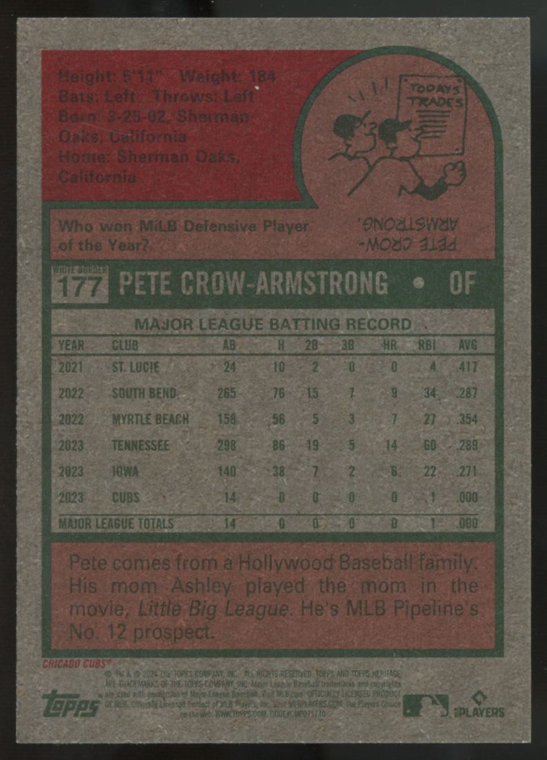 2024 Topps Heritage Pete Crow-Armstrong RC White Border #177