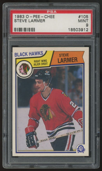 1983-84 O-Pee-Chee Steve Larmer RC #105 PSA 9