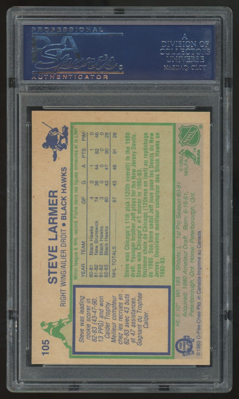 1983-84 O-Pee-Chee Steve Larmer RC #105 PSA 9