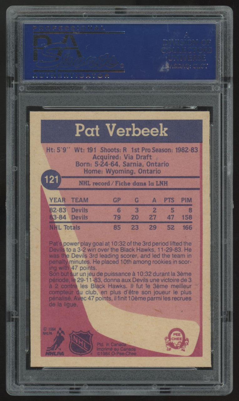 1984-85 O-Pee-Chee Pat Verbeek RC #121 PSA 8