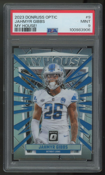 2023 Panini Donruss Optic Jahmyr Gibbs RC My House! #9 PSA 9