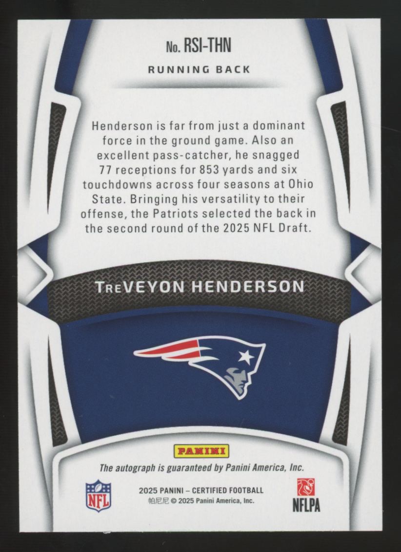 2025 Panini Certified TreVeyon Henderson RC Mirror Blue Auto /50 #RSI-THN
