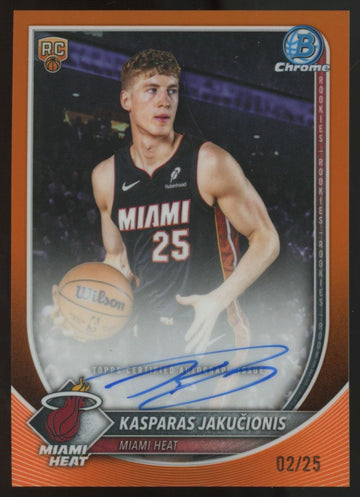2025-26 Bowman Chrome Kasparas Jakucionis RC Orange Refractor Auto /25 #BCA-KJ