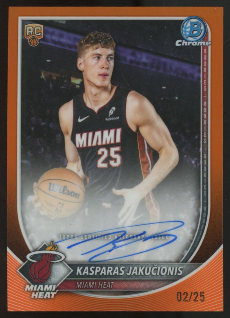 2025-26 Bowman Chrome Kasparas Jakucionis RC Orange Refractor Auto /25 #BCA-KJ