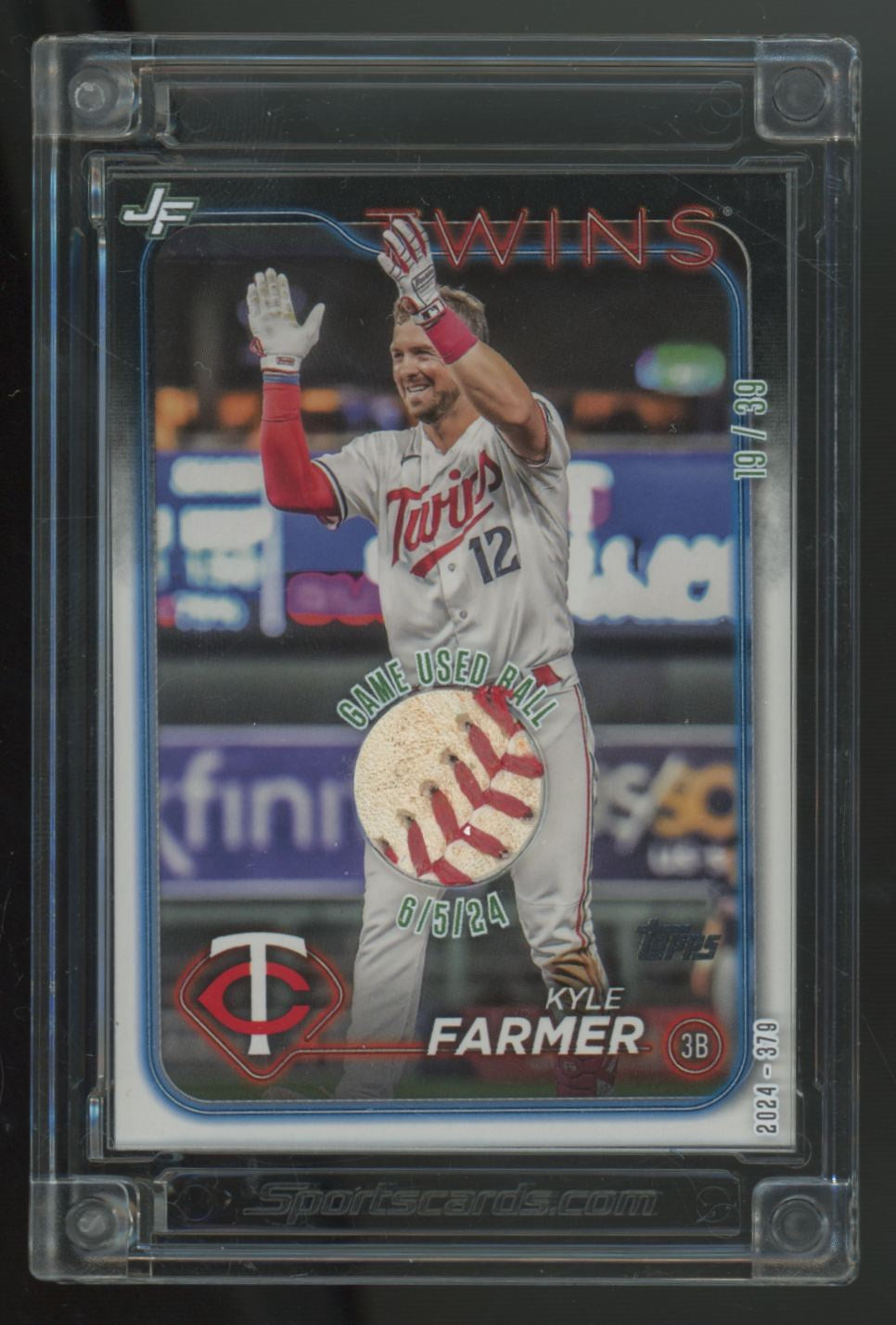 2024 Jersey Fusion Ball Star Kyle Farmer Game-Used Ball Relic /39 #379