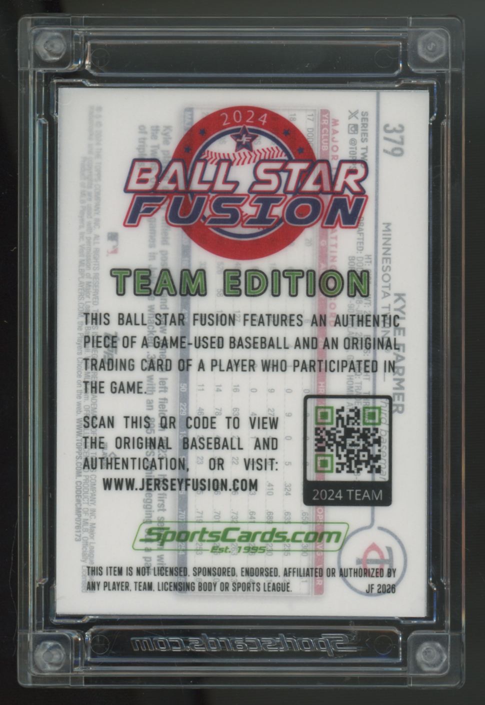 2024 Jersey Fusion Ball Star Kyle Farmer Game-Used Ball Relic /39 #379