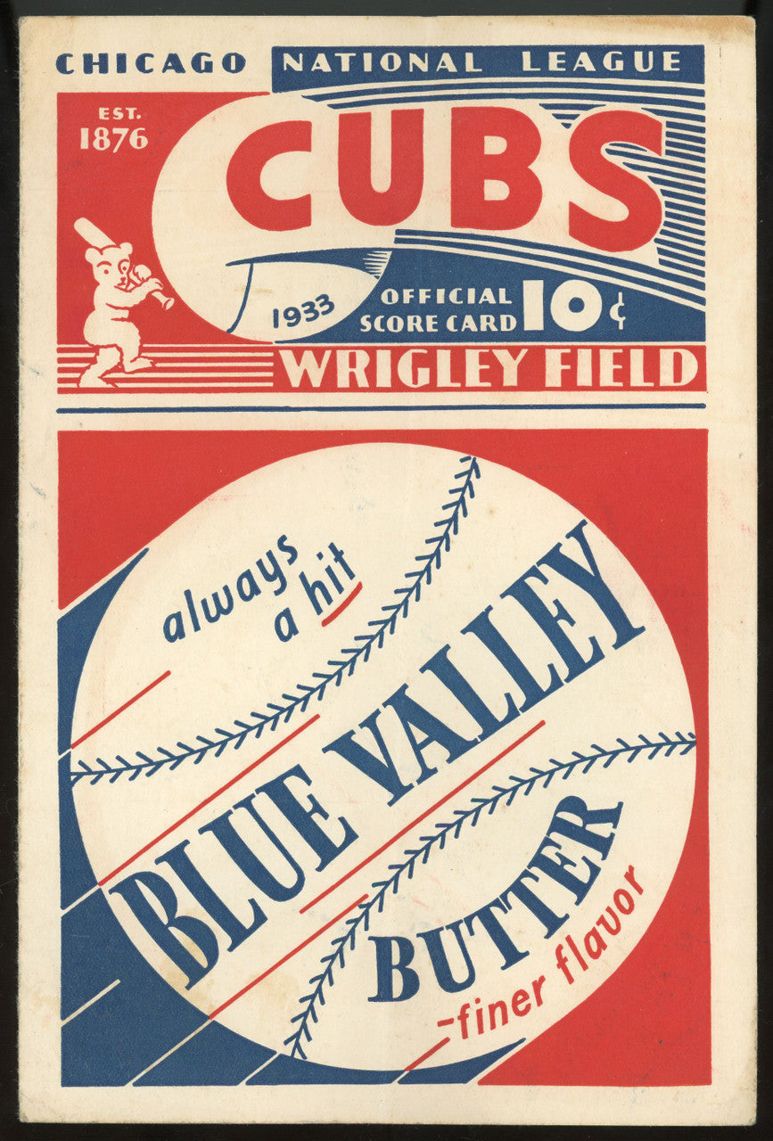1933 Chicago Cubs Score Card vs New York Giants Mel Ott Unscored