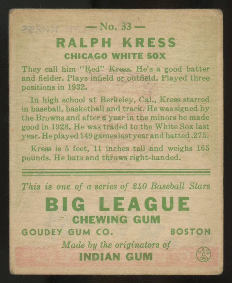 1933 Goudey Ralph Kress #33 G/VG